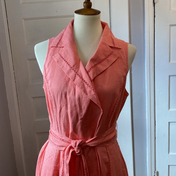 Jones New York Peach Linen Belted Wrap Dress, Size 8 - Picture 3 of 17